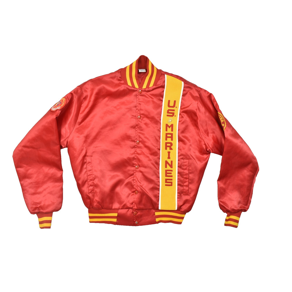 Soffe Jackets Large VTG US Marines Force Recon Satin Bomber Jacket Red Made in U